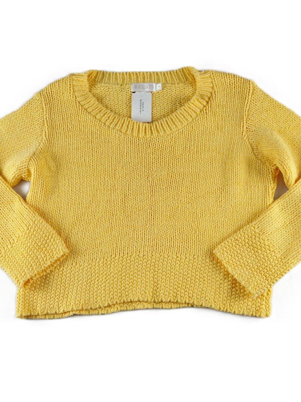 Relais Pullover Cropped Sweater Women's Size Small Yellow Cotton Chunky Knit